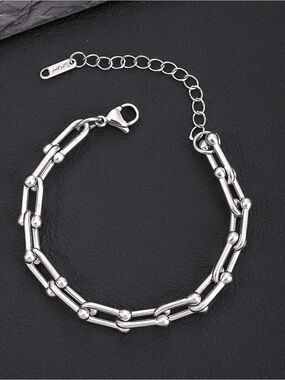 Silver Double Chain Link Bracelet - Women Jewelry